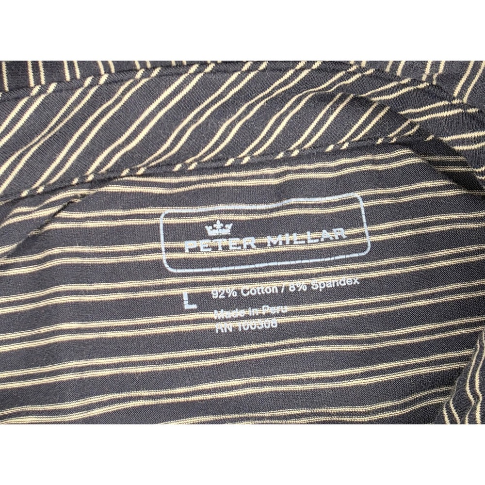 Peter‎ Millar Mens Large Polo Shirt Large Blue Striped Short Sleeve Golf Casual - Picture 5 of 6